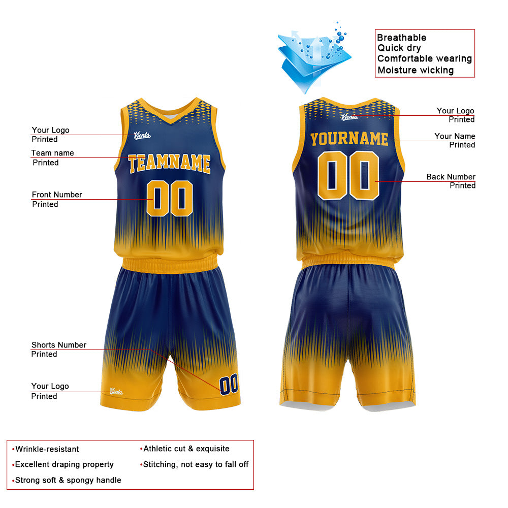 Custom Navy Yellow Basketball Jersey Uniform Suit Printed Your Logo Name Number