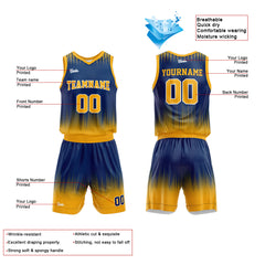 Custom Navy Yellow Basketball Jersey Uniform Suit Printed Your Logo Name Number