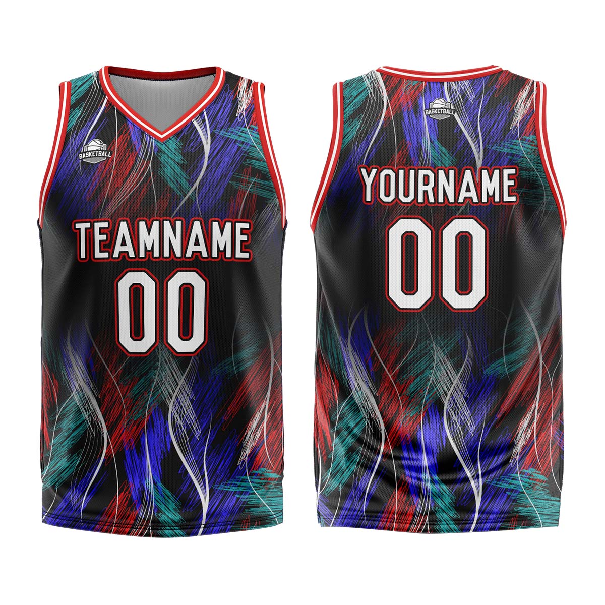 Custom Line Black Red Basketball Jersey Uniform Suit Printed Your Logo Name Number