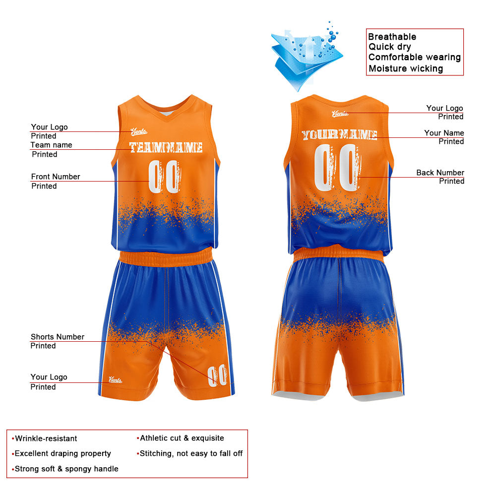 Custom Orange Blue Basketball Jersey Uniform Suit Printed Your Logo Name Number