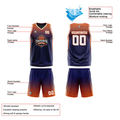 Custom Navy Orange White Reversible Basketball Suit for Adults and Kids Personalized Jersey