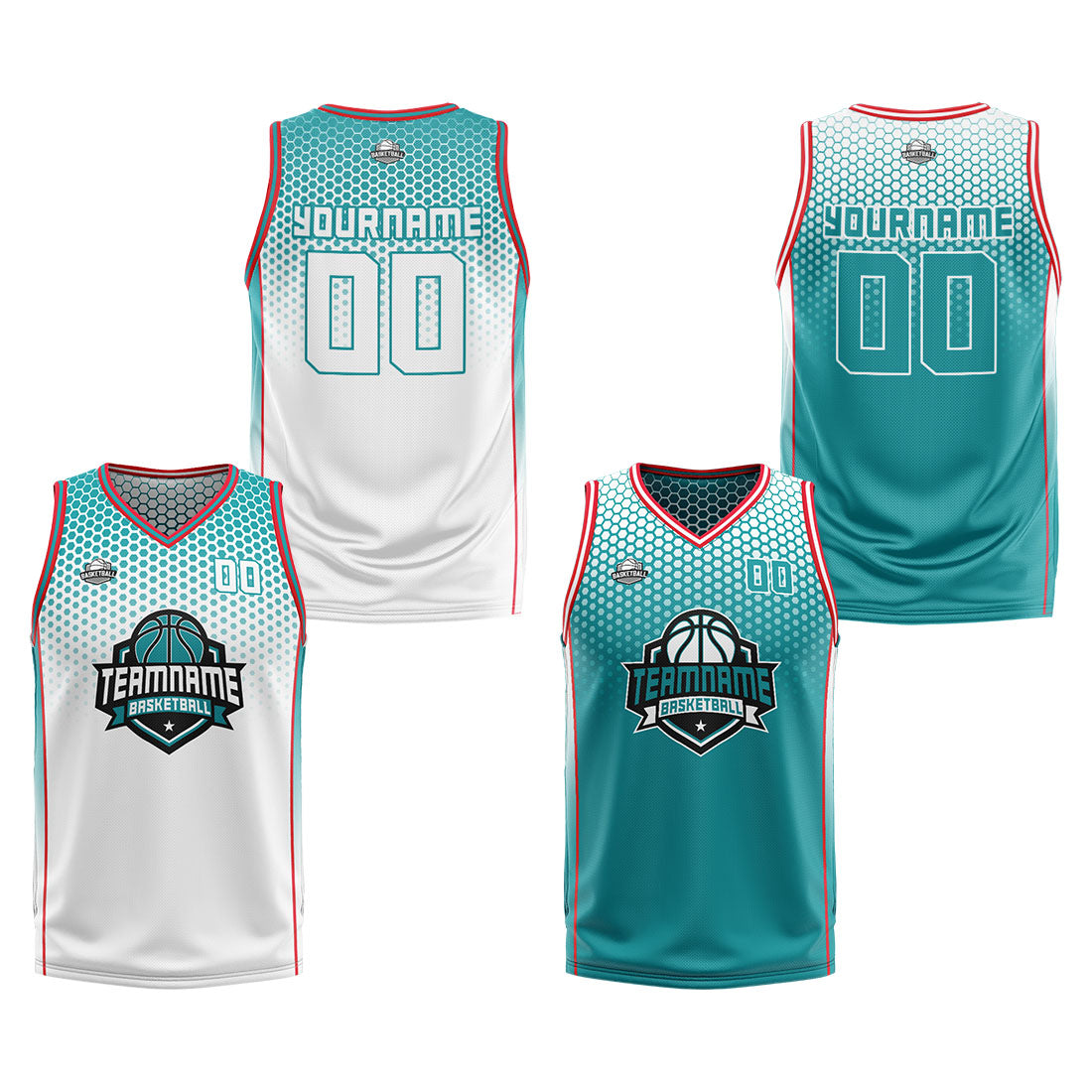 Custom White Cyan Red Reversible Basketball Suit for Adults and Kids Personalized Jersey