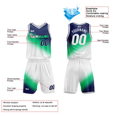 Custom Navy Green White Basketball Jersey Uniform Suit Printed Your Logo Name Number
