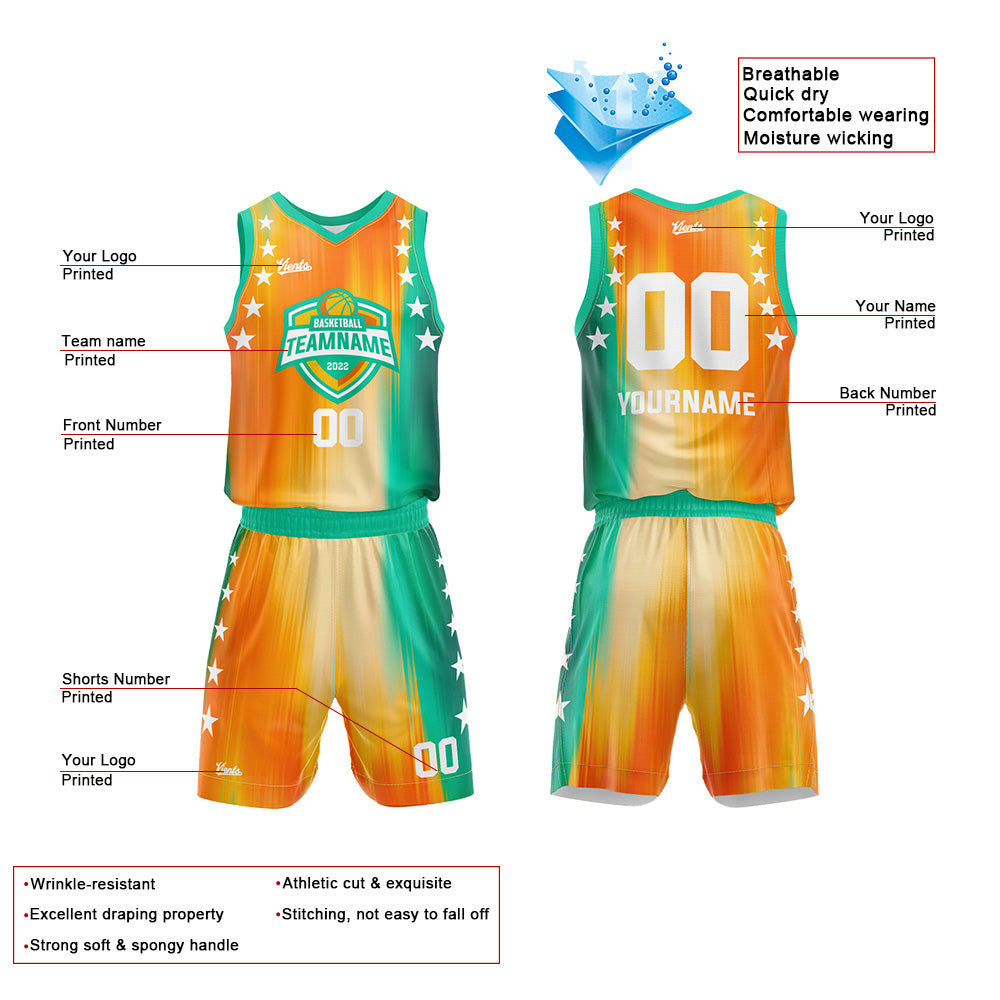 Custom Rainbow Orange Green Basketball Jersey Uniform Suit Printed Your Logo Name Number