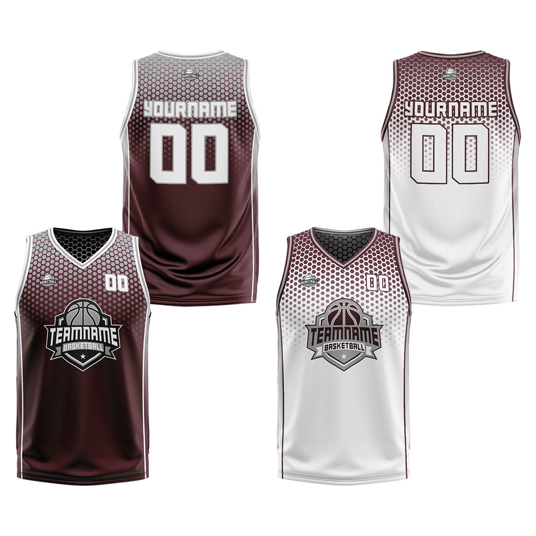 Custom Burgundy Gray White Reversible Basketball Suit for Adults and Kids Personalized Jersey