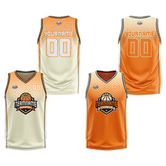 Custom Cream Orange Black Reversible Basketball Suit for Adults and Kids Personalized Jersey