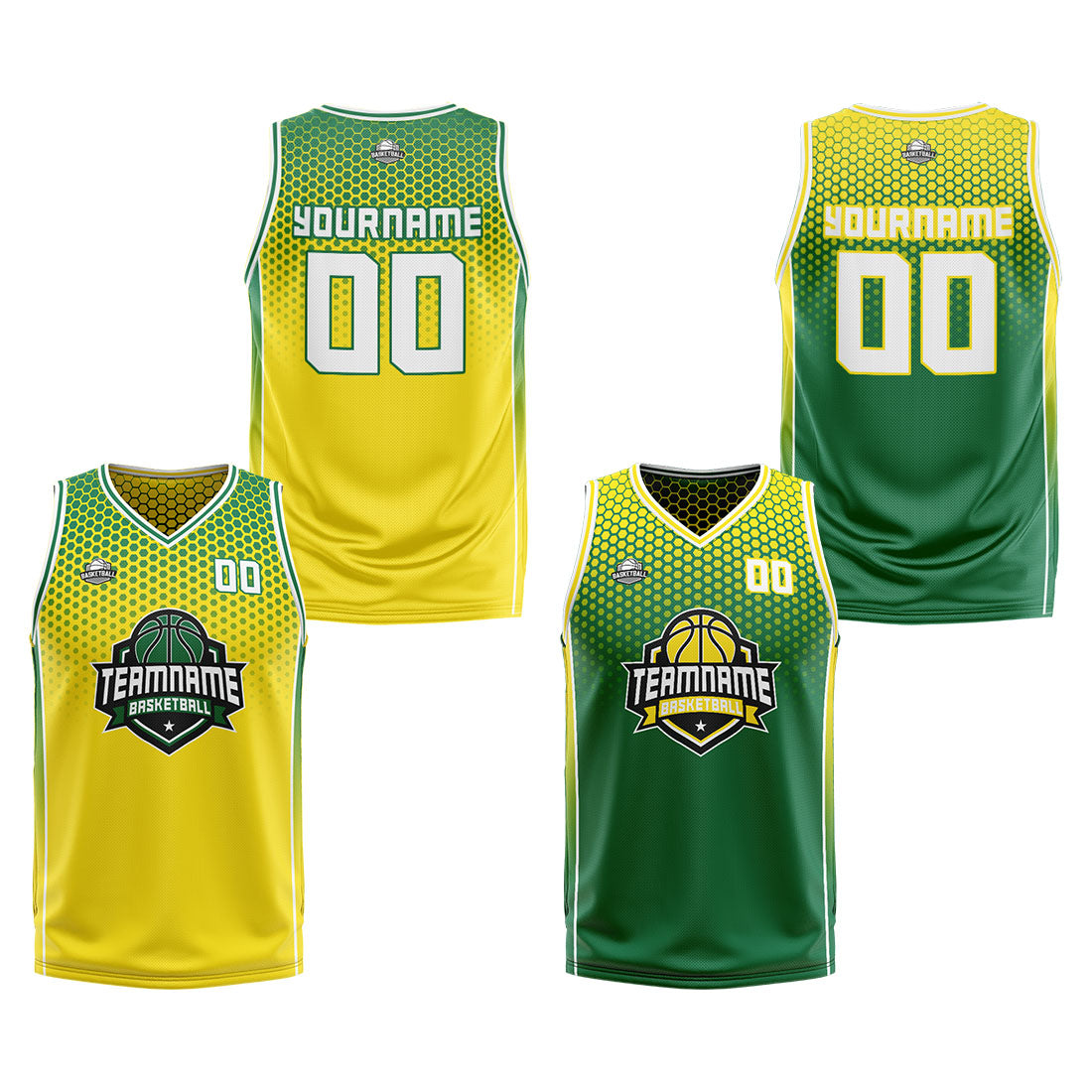 Custom Yellow Green Reversible Basketball Suit for Adults and Kids Personalized Jersey