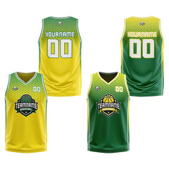 Custom Yellow Green Reversible Basketball Suit for Adults and Kids Personalized Jersey