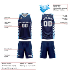 Custom Navy White Light  Blue Reversible Basketball Suit for Adults and Kids Personalized Jersey