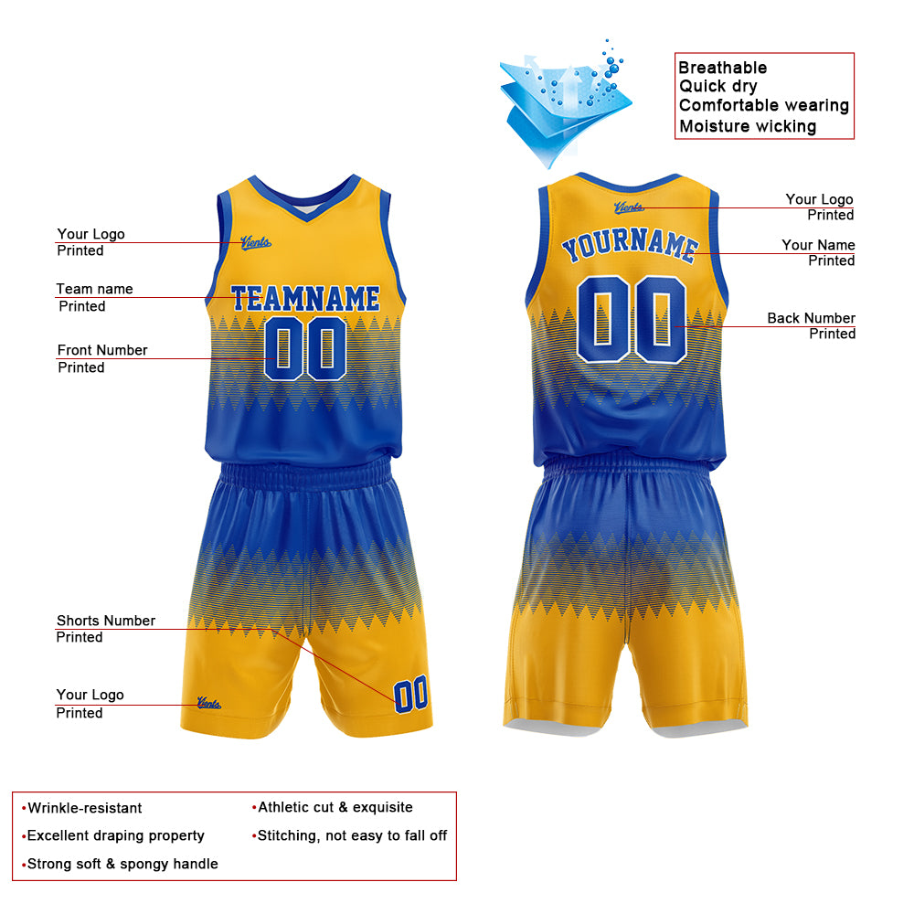 Custom Blue Yellow Basketball Jersey Uniform Suit Printed Your Logo Name Number
