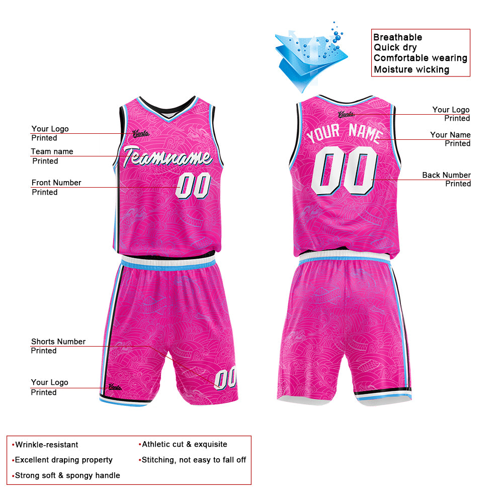 Custom Hot Pink Basketball Jersey Uniform Suit Printed Your Logo Name Number