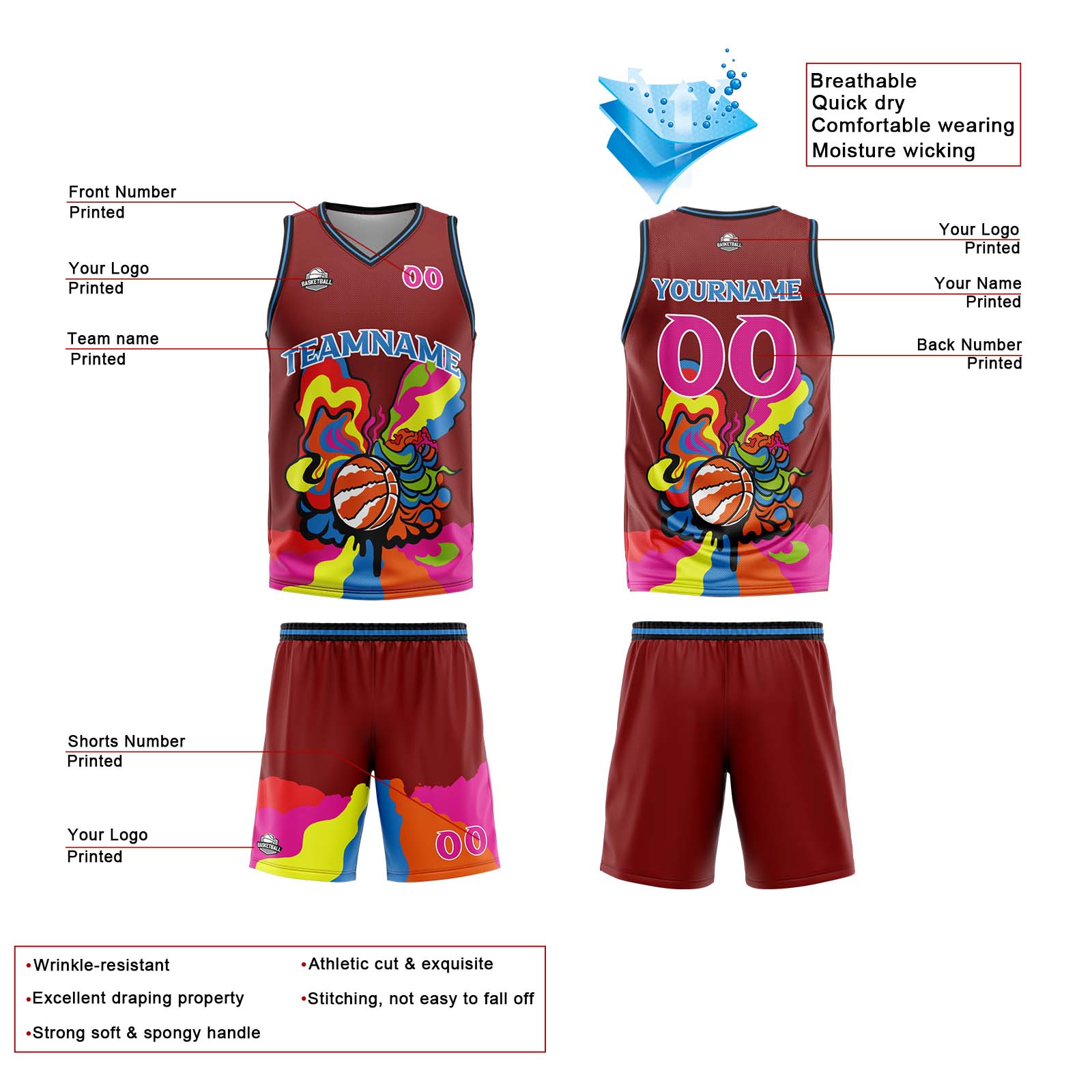 Custom Burgundy Basketball Jersey Uniform Suit Printed Your Logo Name Number