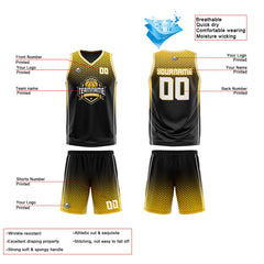 Custom Black Yellow White Reversible Basketball Suit for Adults and Kids Personalized Jersey