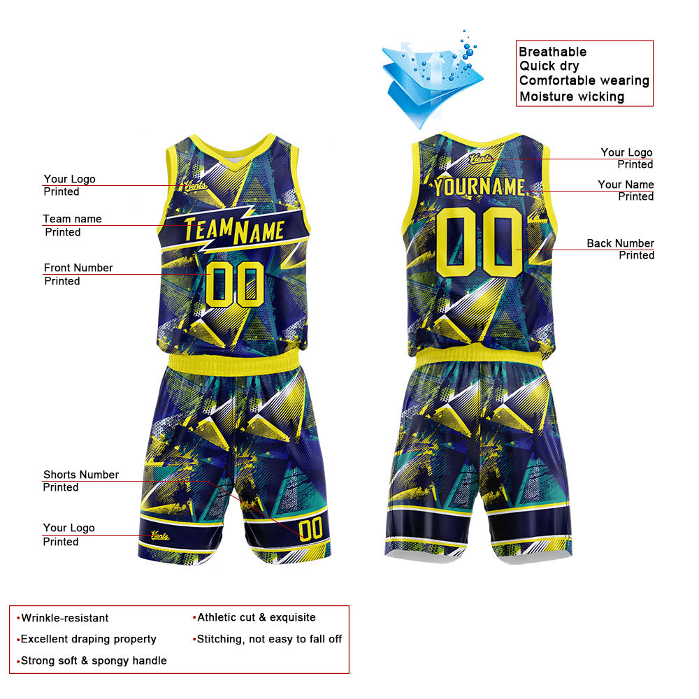 Custom Navy Yellow Basketball Jersey Uniform Suit Printed Your Logo Name Number