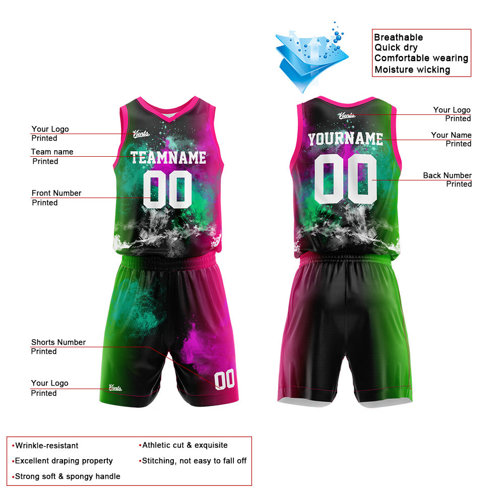 Custom Splash Rose Green Basketball Jersey Uniform Suit Printed Your Logo Name Number