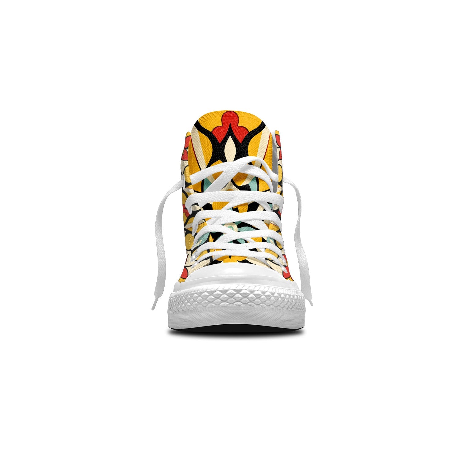 Golden Horizons: Embrace Moroccan Vibes with Mid-Cut Canvas Shoes, Radiant in Reds and Yellows