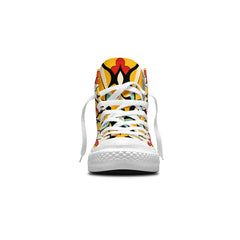 Golden Horizons: Embrace Moroccan Vibes with Mid-Cut Canvas Shoes, Radiant in Reds and Yellows