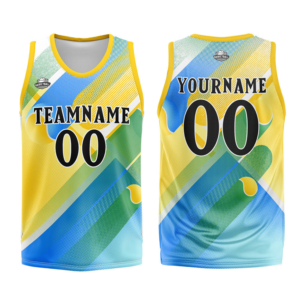 Custom Yellow Blue Basketball Jersey Uniform Suit Printed Your Logo Name Number