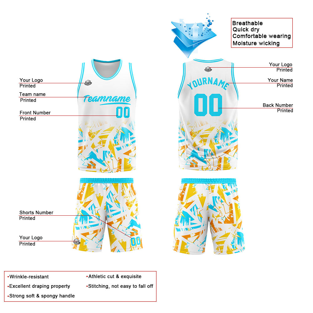 Custom White Light Blue Basketball Jersey Uniform Suit Printed Your Logo Name Number