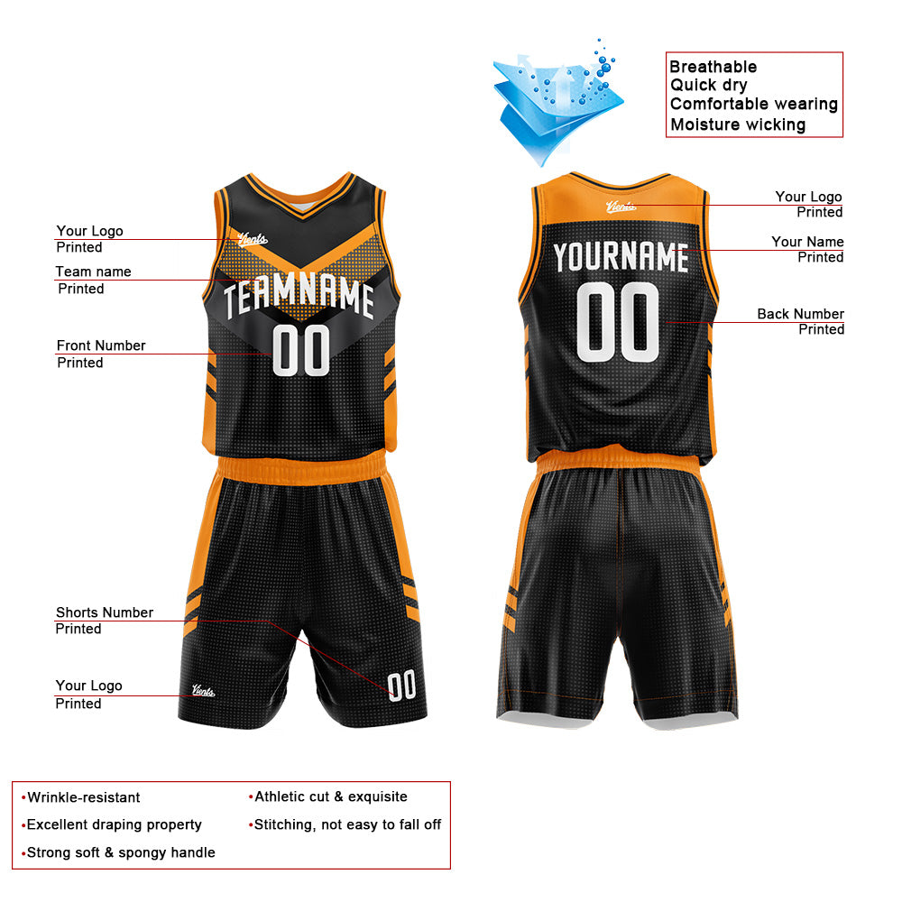 Custom Black Orange Basketball Jersey Uniform Suit Printed Your Logo Name Number
