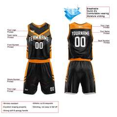 Custom Black Orange Basketball Jersey Uniform Suit Printed Your Logo Name Number