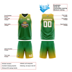 Custom Green Yellow White Reversible Basketball Suit for Adults and Kids Personalized Jersey