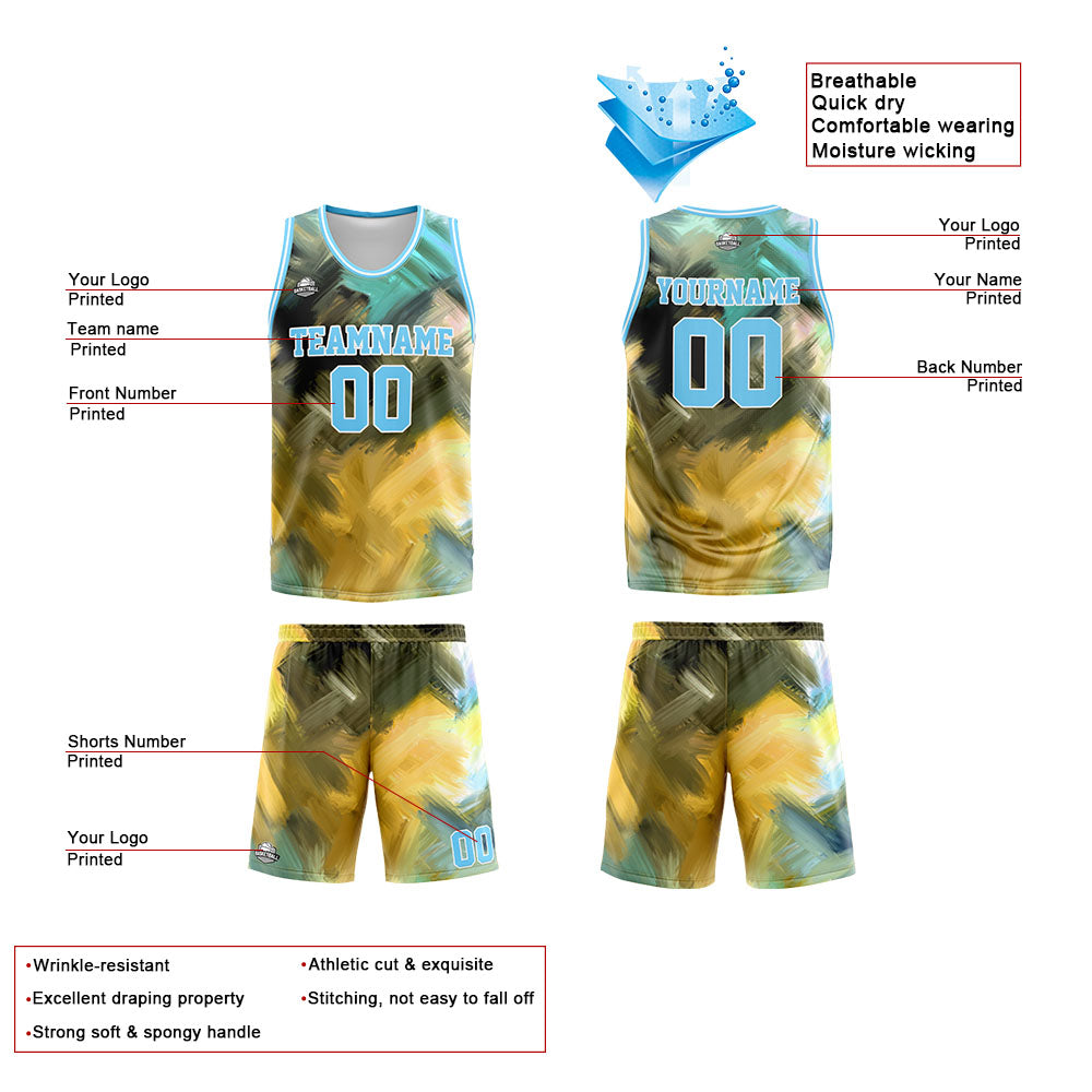 Custom Light Blue Yellow Basketball Jersey Uniform Suit Printed Your Logo Name Number