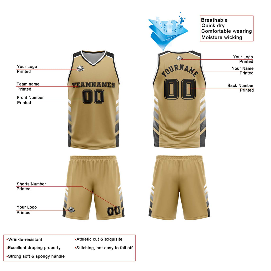 Custom Gold White Black Reversible Basketball Suit for Adults and Kids Personalized Jersey
