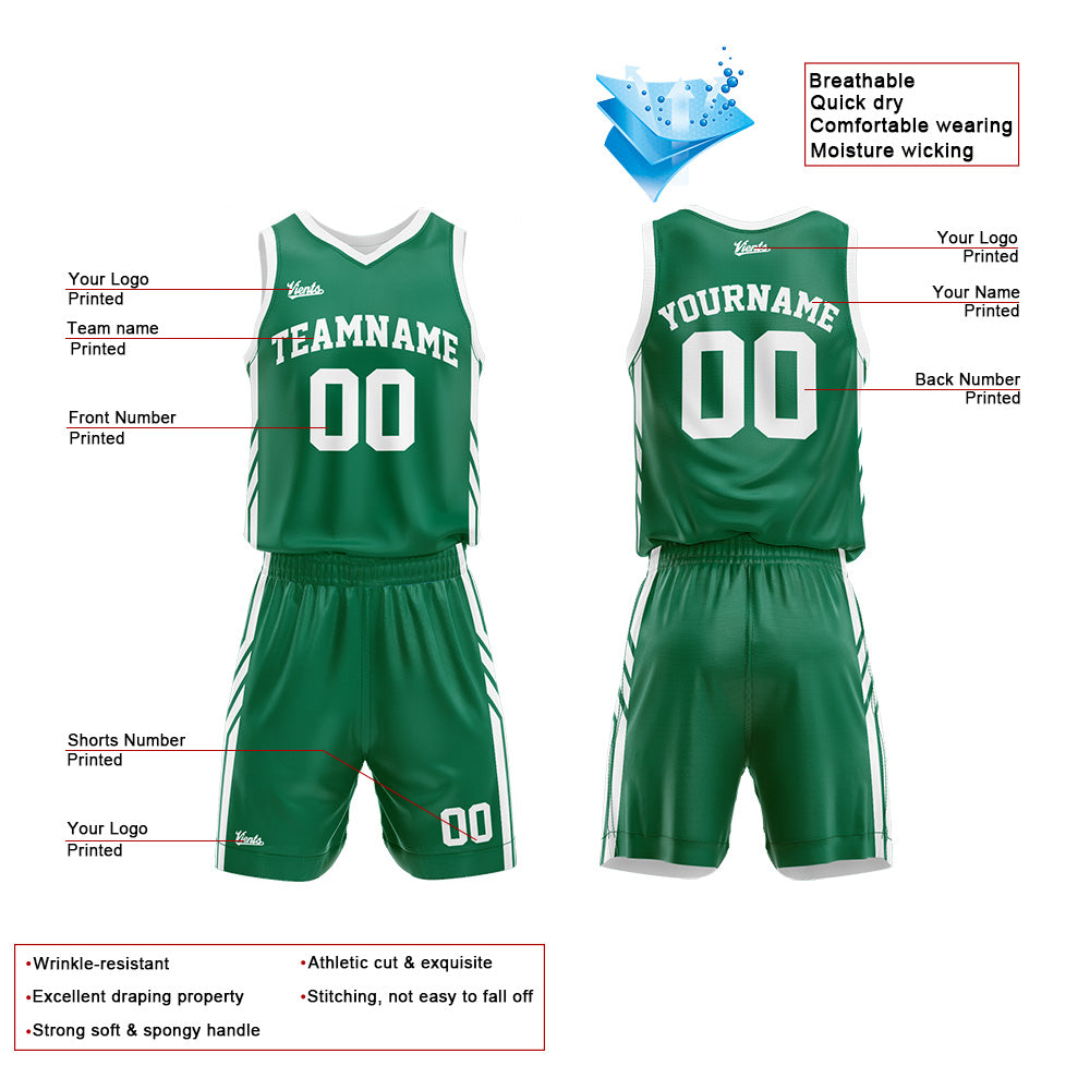 Custom Green White Basketball Jersey Uniform Suit Printed Your Logo Name Number