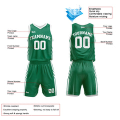 Custom Green White Basketball Jersey Uniform Suit Printed Your Logo Name Number