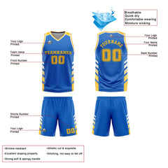 Custom Blue White Yellow Reversible Basketball Suit for Adults and Kids Personalized Jersey
