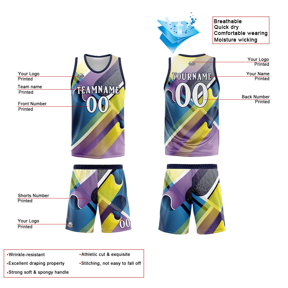 Custom Navy Purple Basketball Jersey Uniform Suit Printed Your Logo Name Number