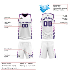 Custom White Purple Pink Reversible Basketball Suit for Adults and Kids Personalized Jersey