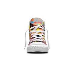 Dotting Dinos: Elevate Your Style with Central-High Canvas Shoes - Unisex Fashion featuring Playful Dinosaur Prints in a Captivating Mix of Color and DOTS Whimsy