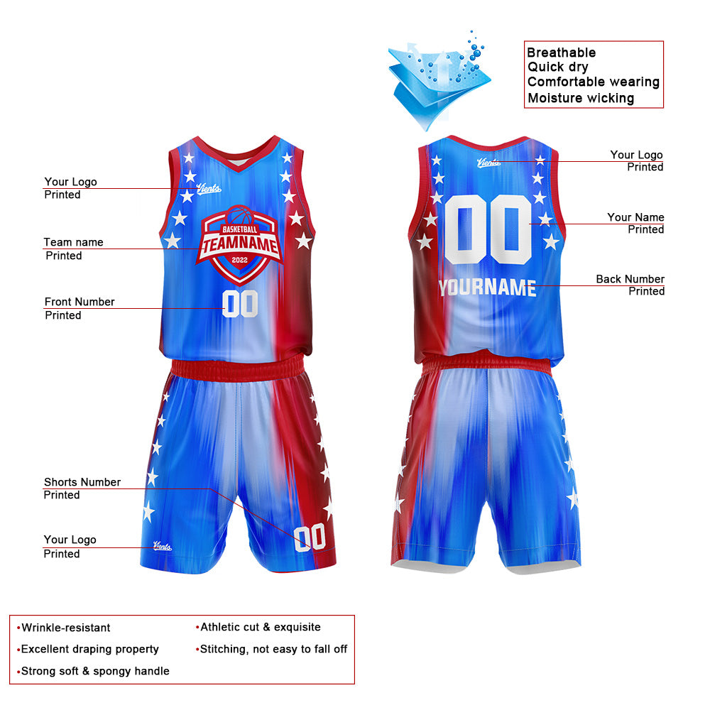 Custom Rainbow Blue Red Basketball Jersey Uniform Suit Printed Your Logo Name Number