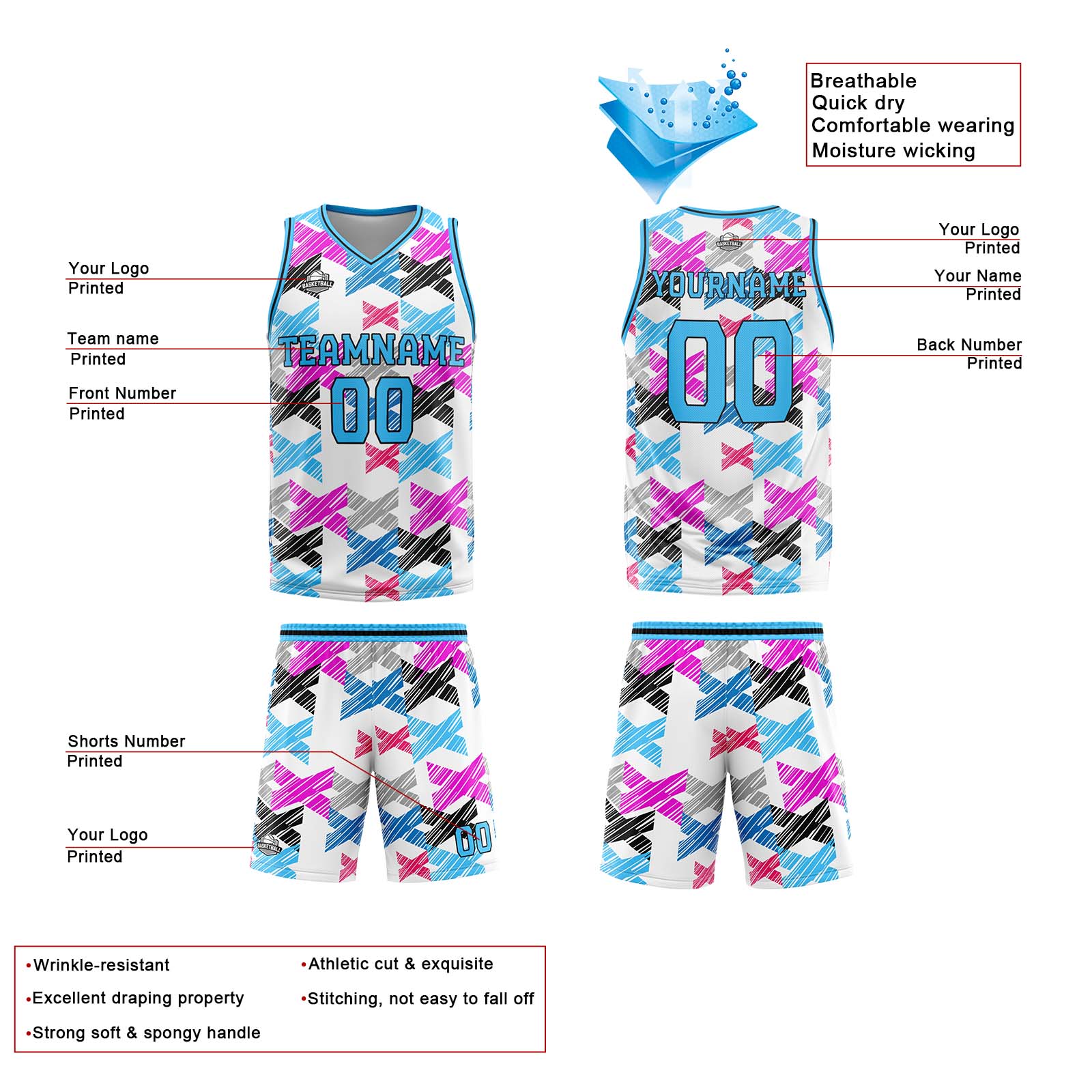 Custom Light Blue Basketball Jersey Uniform Suit Printed Your Logo Name Number