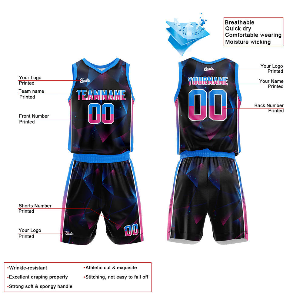 Custom Black Blue Pink Basketball Jersey Uniform Suit Printed Your Logo Name Number