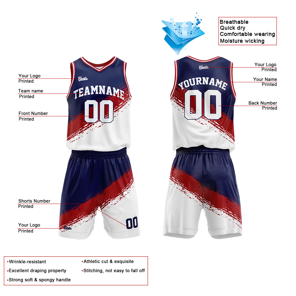 Custom Navy Red White Basketball Jersey Uniform Suit Printed Your Logo Name Number