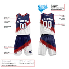 Custom Navy Red White Basketball Jersey Uniform Suit Printed Your Logo Name Number