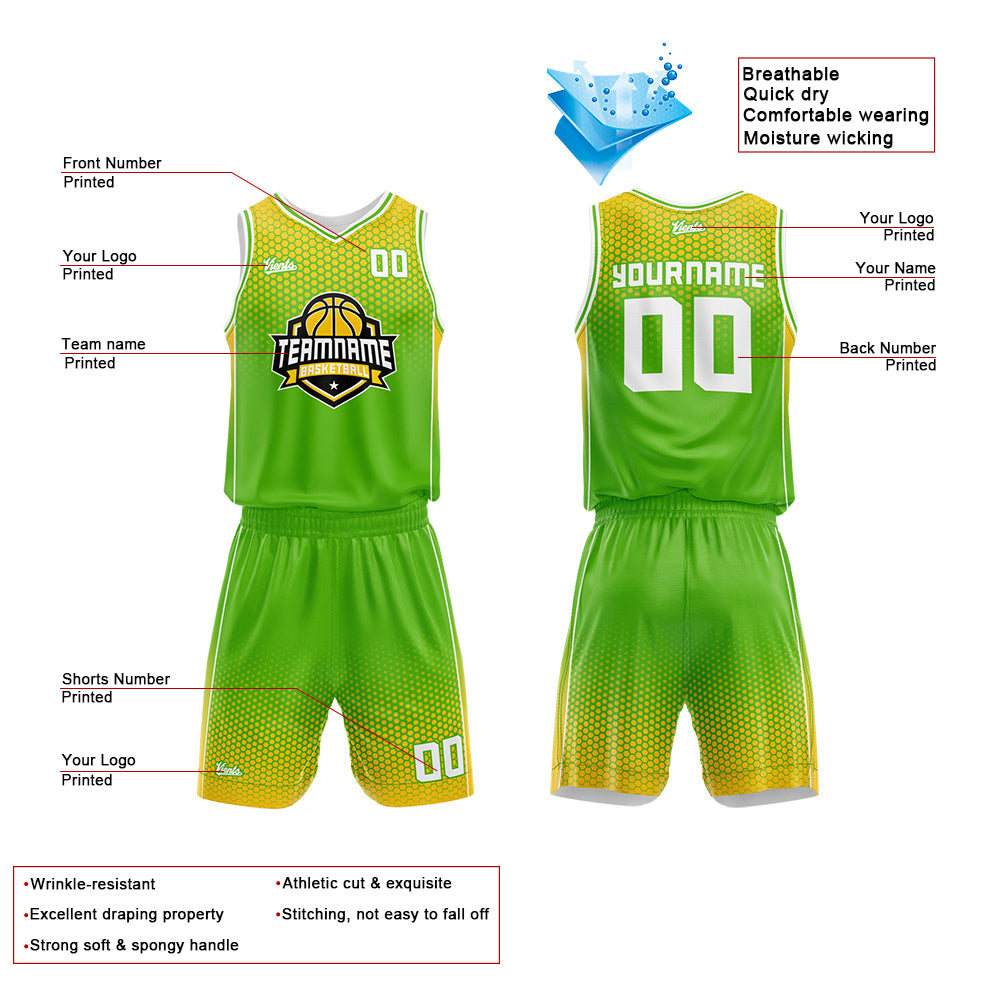 Custom Green Yellow Basketball Jersey Uniform Suit Printed Your Logo Name Number
