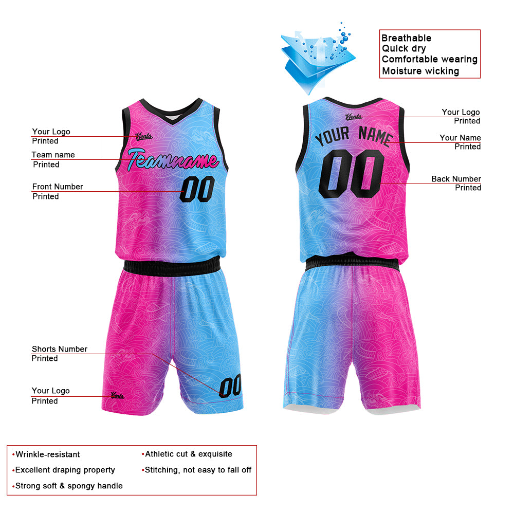 Custom Hot Pink Light Blue Basketball Jersey Uniform Suit Printed Your Logo Name Number
