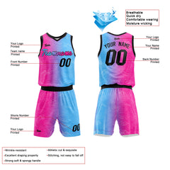 Custom Hot Pink Light Blue Basketball Jersey Uniform Suit Printed Your Logo Name Number