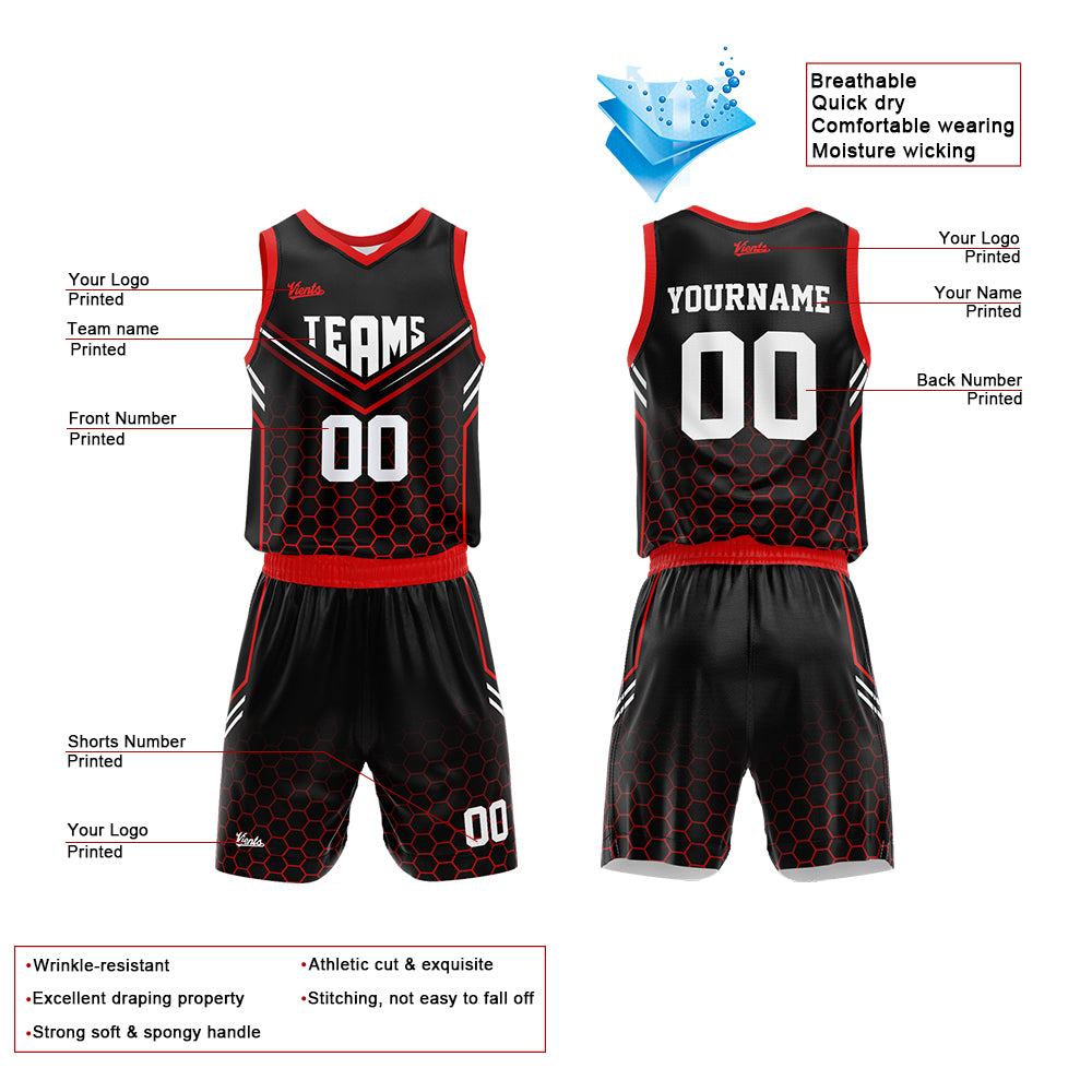 Custom Black Red Basketball Jersey Uniform Suit Printed Your Logo Name Number