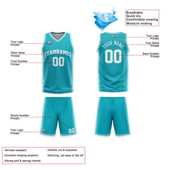 Custom Cyan White Reversible Basketball Suit for Adults and Kids Personalized Jersey