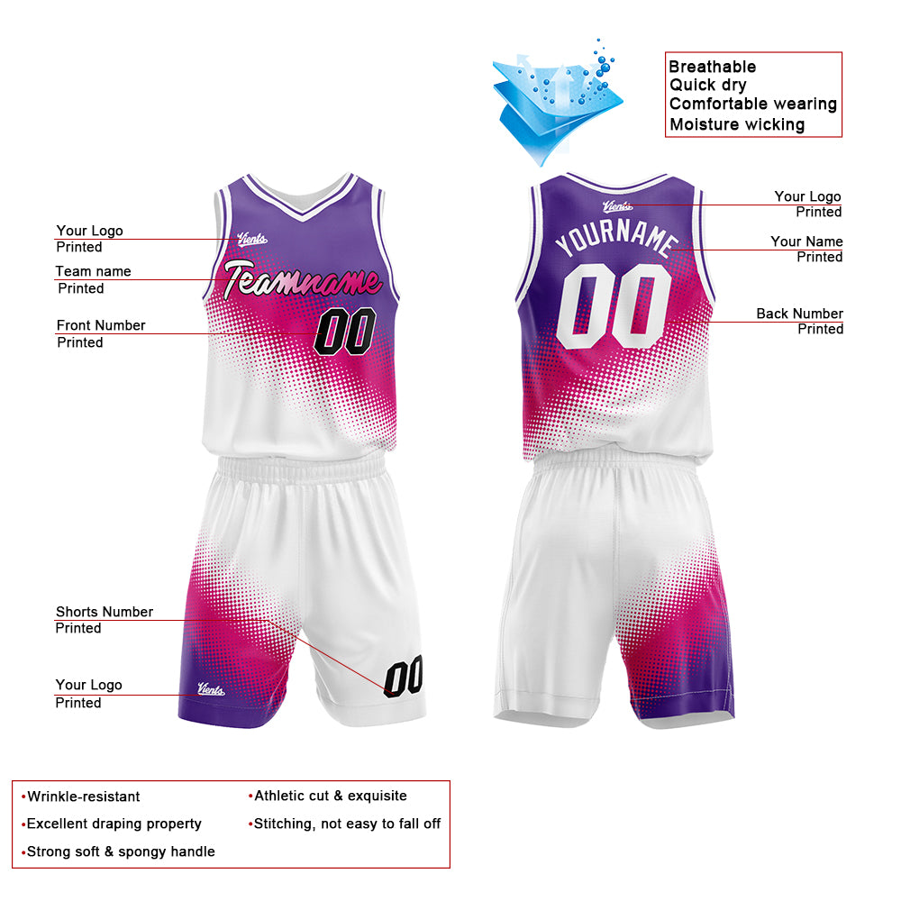 Custom Purple Hot Pink White Basketball Jersey Uniform Suit Printed Your Logo Name Number