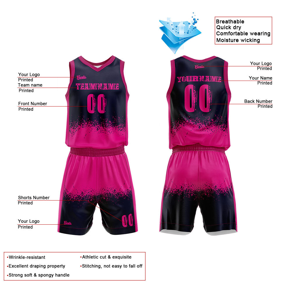 Custom Navy Hot Pink Basketball Jersey Uniform Suit Printed Your Logo Name Number
