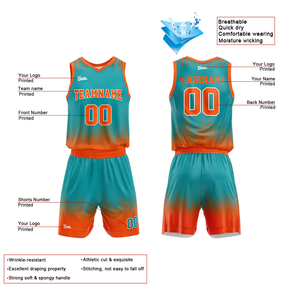 Custom Teal Orange Basketball Jersey Uniform Suit Printed Your Logo Name Number