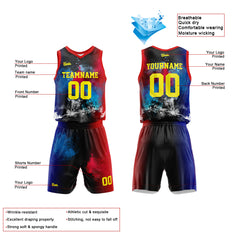 Custom Splash Red Blue Basketball Jersey Uniform Suit Printed Your Logo Name Number