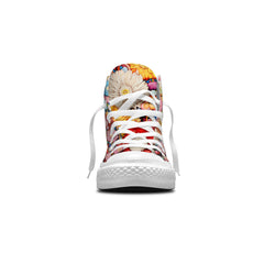 Floral Fusion: Unisex Mid-Top Canvas Shoes - Step into a Chrysanthemum Wonderland, a Vibrant Blend of Art and Fashion for Men and Women