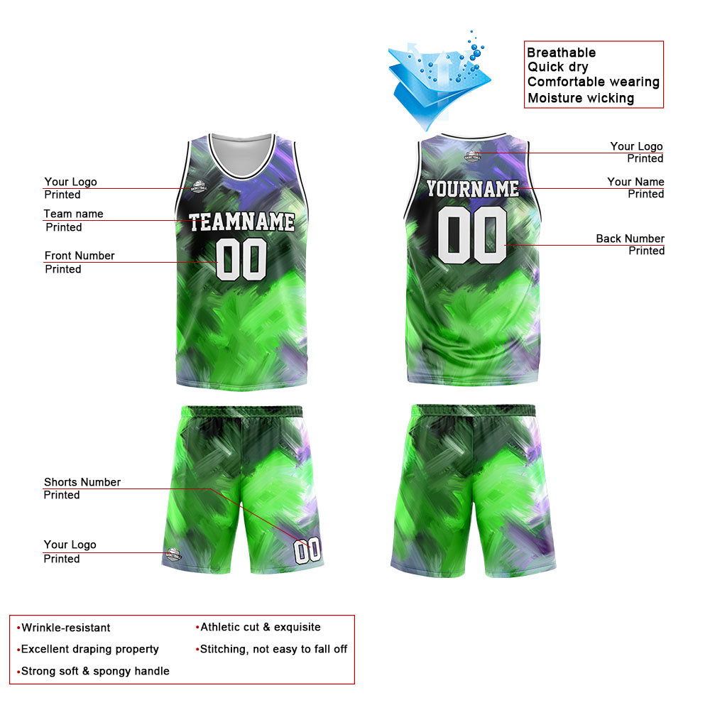 Custom Green Purple Basketball Jersey Uniform Suit Printed Your Logo Name Number